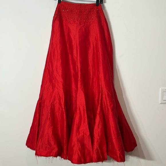 Free People Dresses & Skirts - Free People Party Maxi Skirt Taffeta Embellished Waist Band Women’s 2 Red NWOT